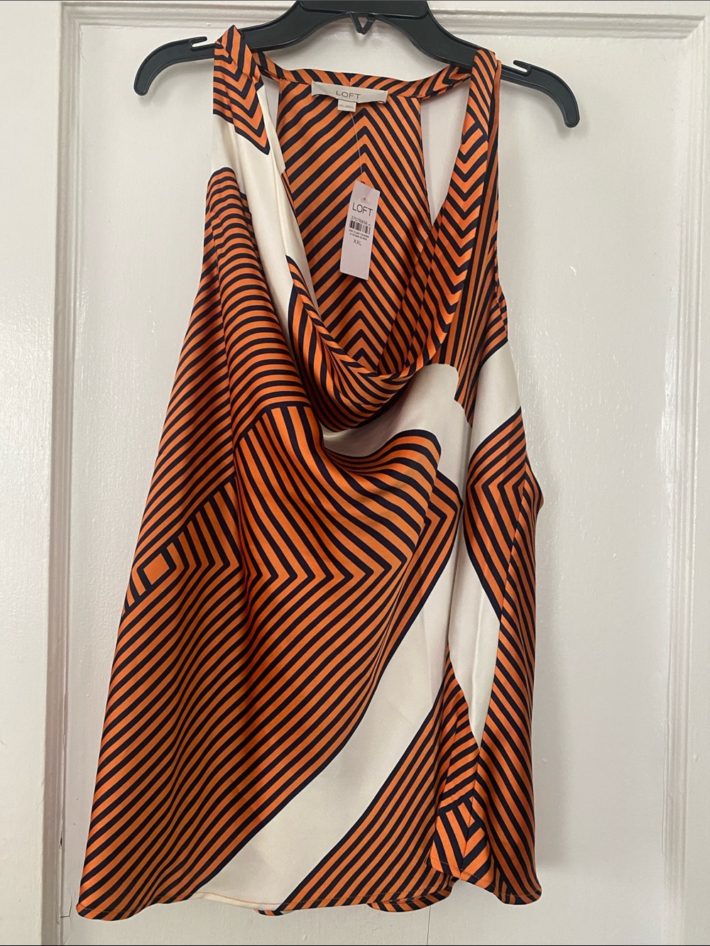 LOFT Orange, Black & Cream Geometric Cowl Neck Tank